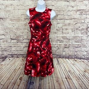 Eva Longoria Red Floral Sleeveless Fit & Flare Dress